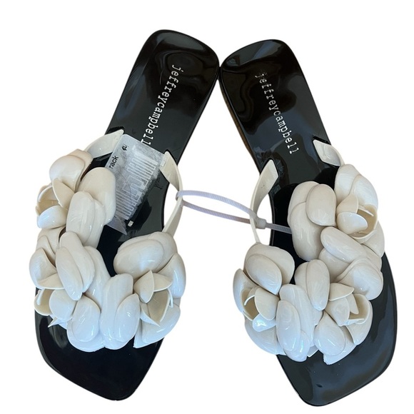 Jeffrey Campbell Black and White Sandals with Floral Strap Design - Picture 1 of 8